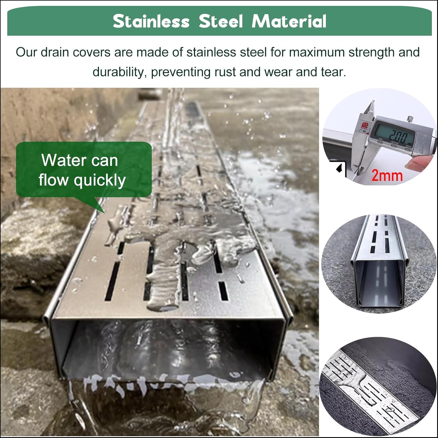 小石付きステンレススチールトレンチ排水システム 庭庭用ディープ